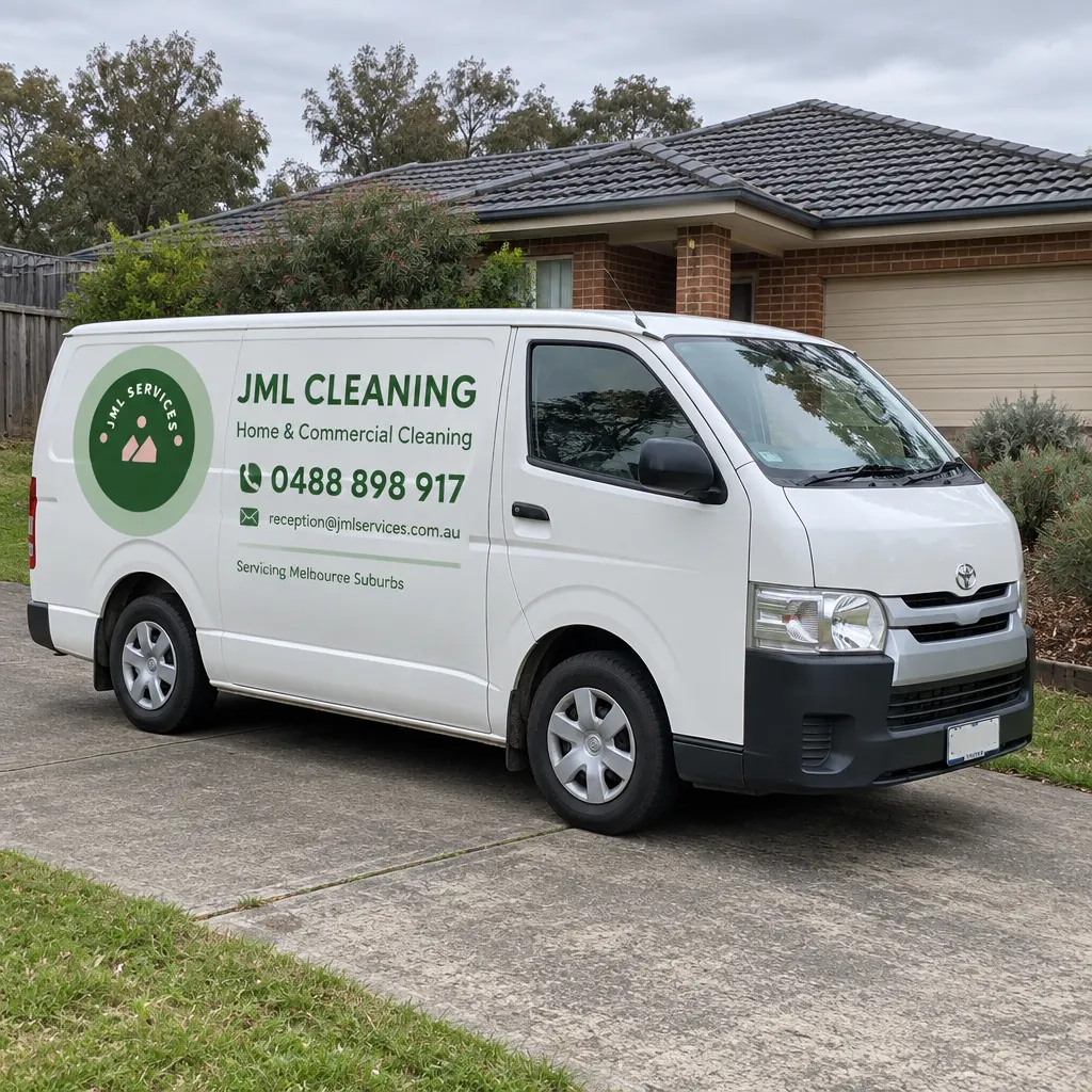 JML Cleaning Services van outside a Melbourne home